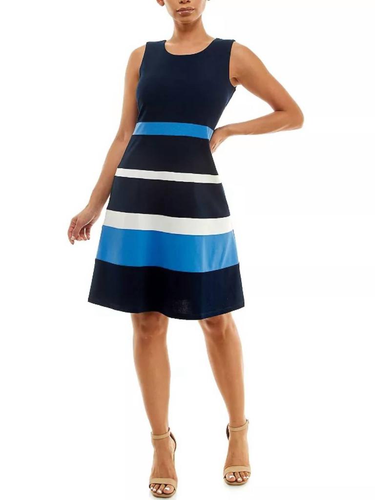 Nina Leonard Sleeveless Jewel Neck Colorblock Dress
