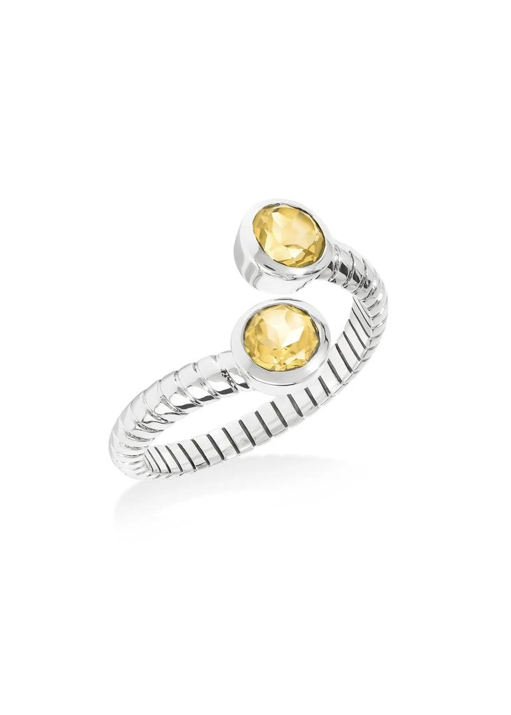 Tiramisu Modern 925 Sterling Silver Open Ring with Dual Yellow Citrine Gemstones 3