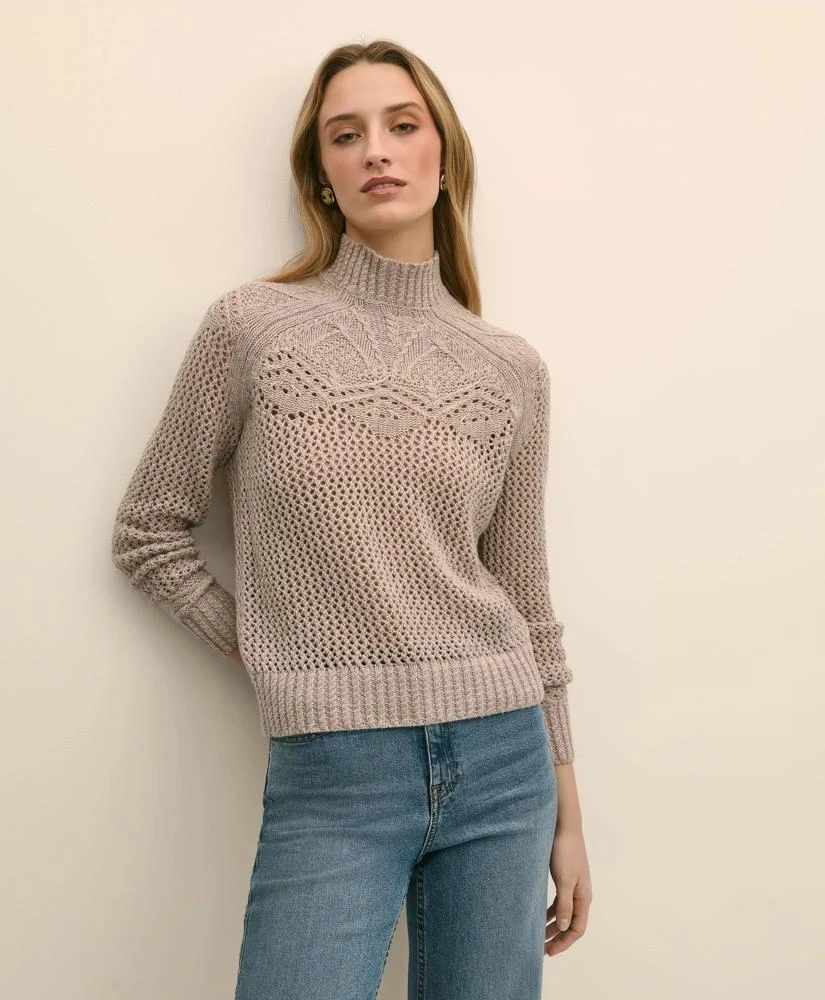 Brooks Brothers Wool Pointelle Open Knit Mock Neck Sweater