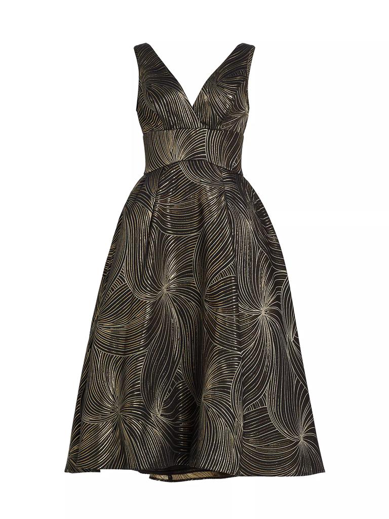 Amsale Metallic Jacquard Midi-Dress