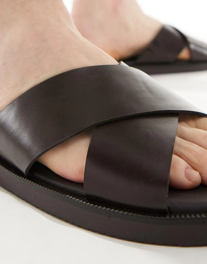 ASOS ASOS DESIGN cross strap sandals in brown faux leather 3