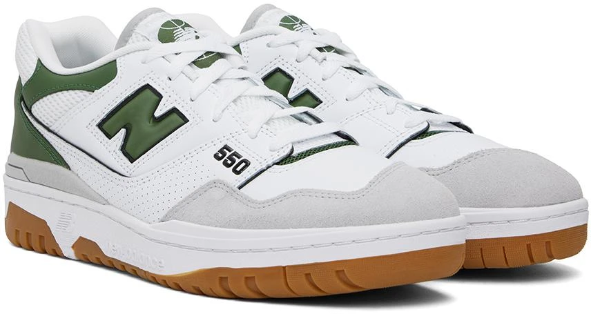 New Balance White & Green 550 Sneakers 4