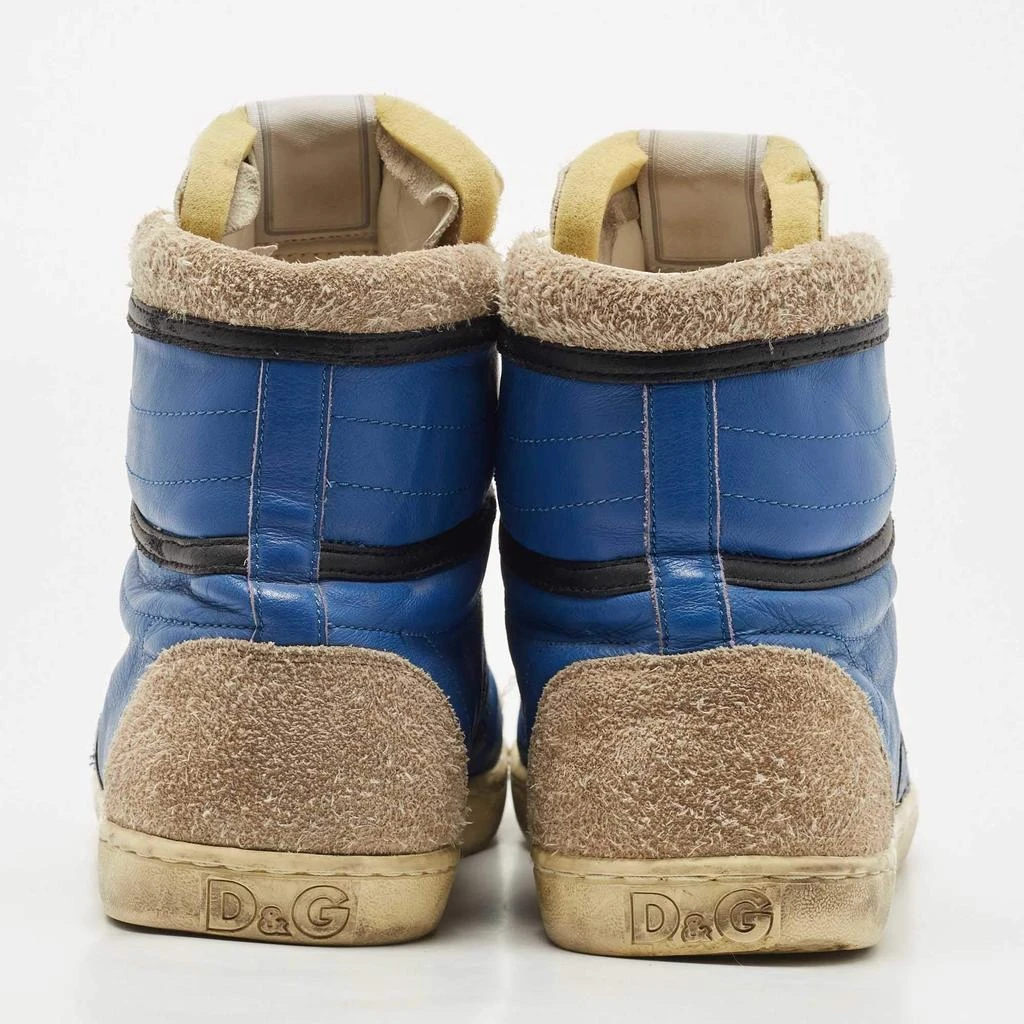 Dolce & Gabbana D&G Blue/White Leather and Suede High Top Sneakers Size 45 5