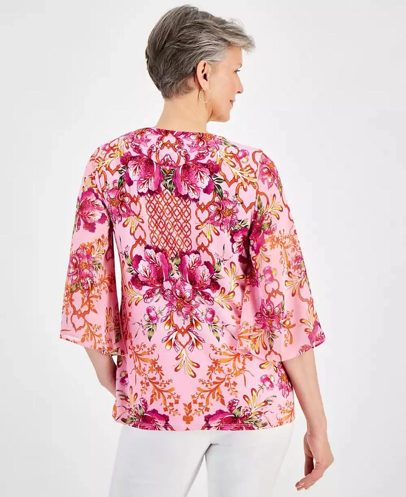 JM Collection Women's Button-Trim Printed 3/4-Sleeve Top, Created for Macy's 2