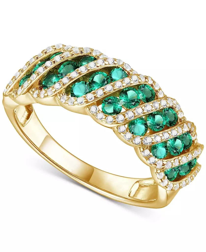 Macy
s Lab-Grown Emerald (3/4 ct. t.w.) 
Lab-Grown White Sapphire (3/8 ct. t.w.) Diagonal Row Statement Ring in 14k Gold-Plated Sterling Silver