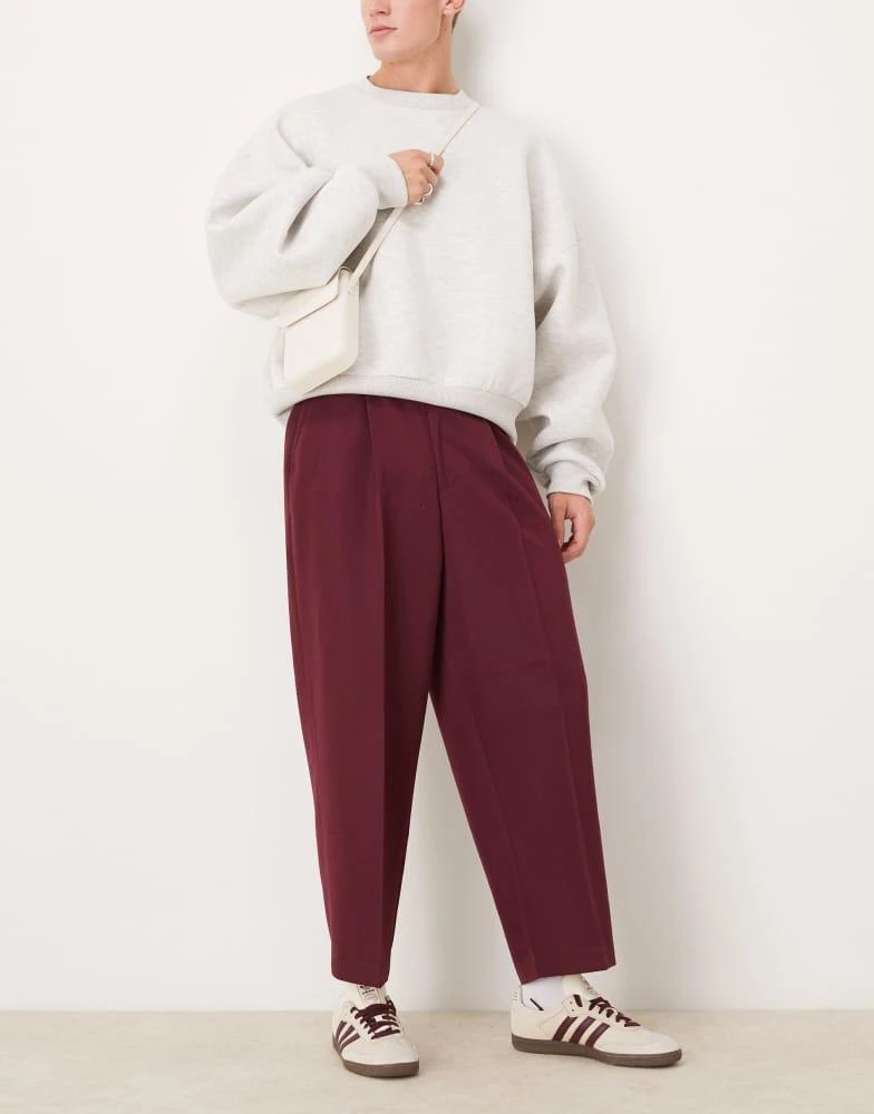 ASOS ASOS DESIGN smart balloon trousers with front pleat in burgundy 2