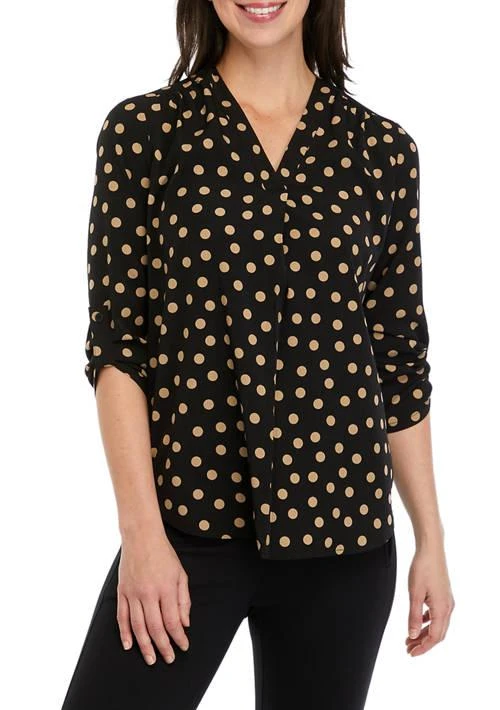 AK Anne Klein Anne Klein Petite 3 4 Sleeve V Neck Pleat Front Tunic Top 1