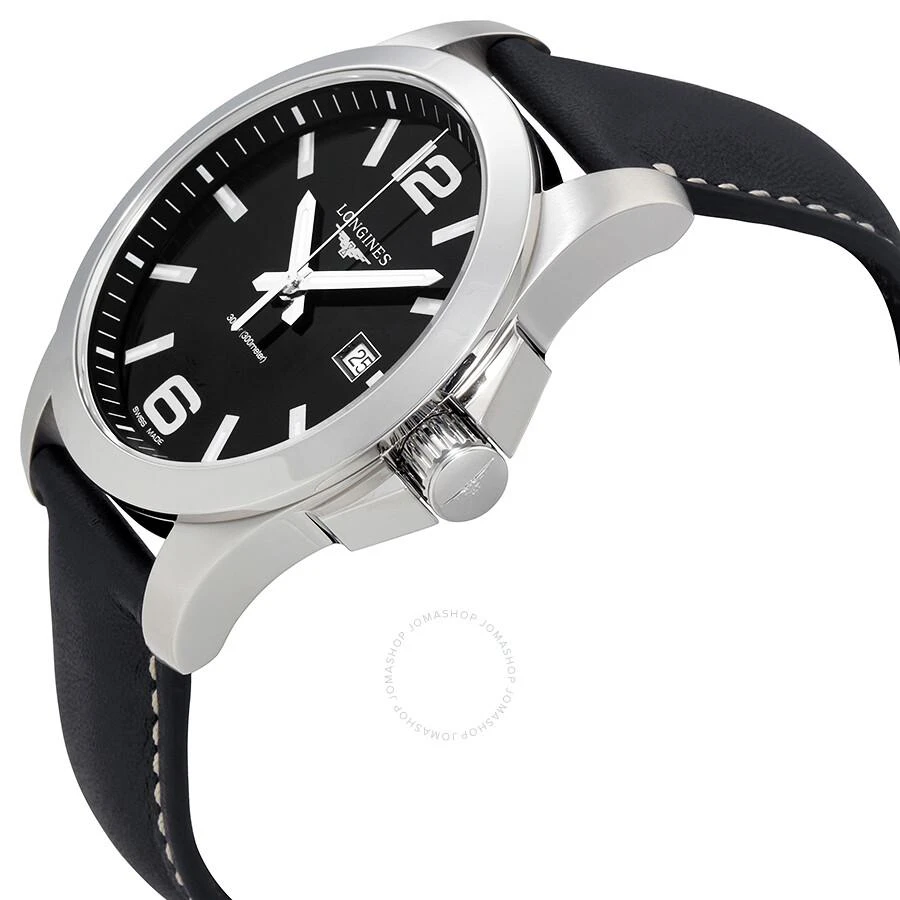 Longines Conquest Black Dial Black Leather Men's 43mm Watch L37604563 2