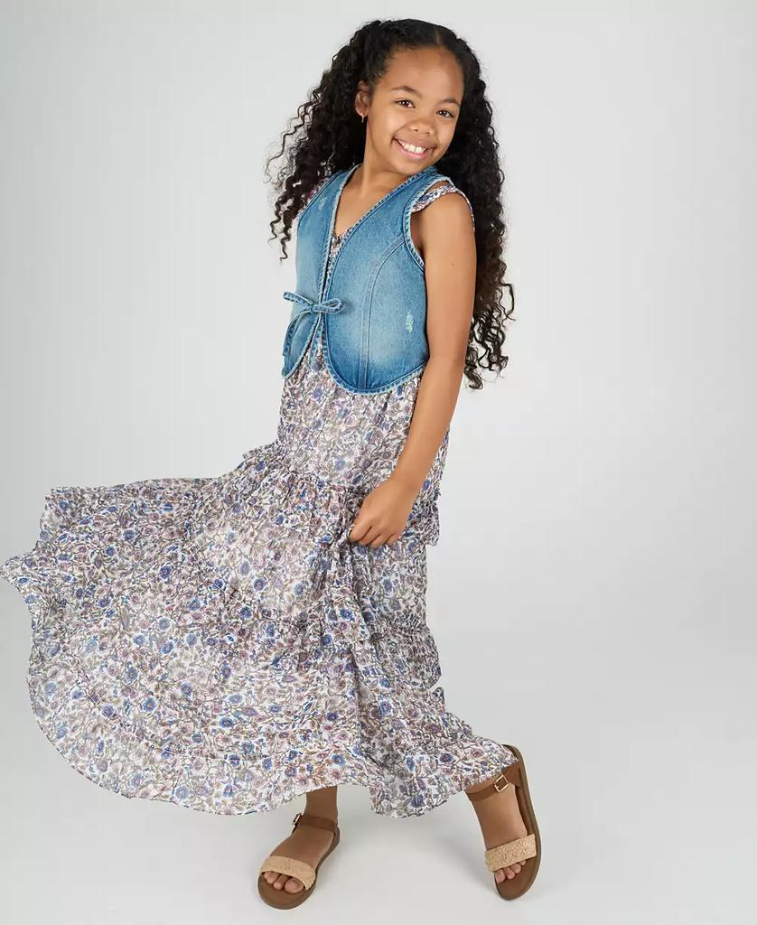 Rare Editions Big Girls 2-Piece Floral Maxi With Denim Vest and Dress Set