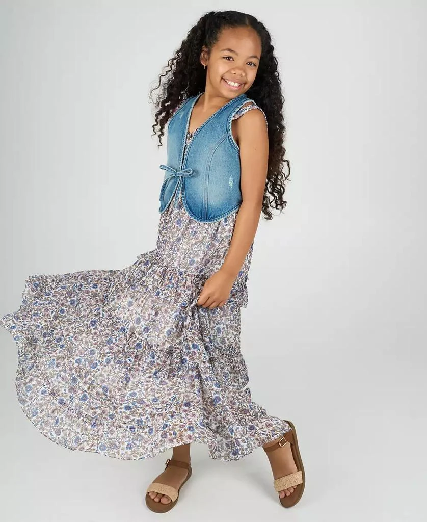 Rare Editions Big Girls 2-Piece Floral Maxi With Denim Vest and Dress Set 2