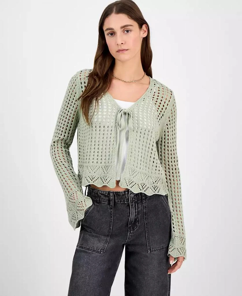 Hooked Up by IOT Juniors
 Tie-Front Crochet Cardigan Sweater 1