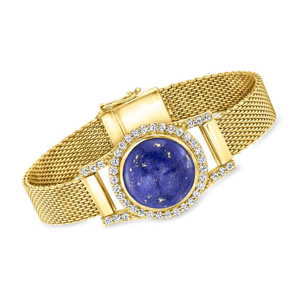 Ross-Simons Lapis and White Topaz Mesh Bracelet in 18kt Gold Over Sterling