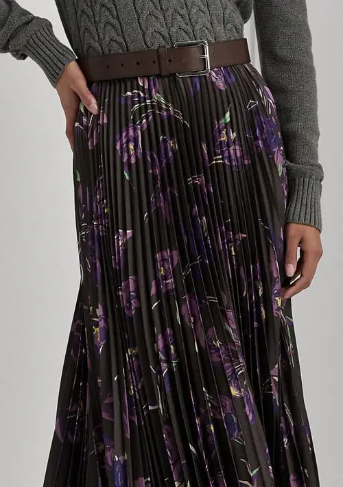 Ralph Lauren Petite Floral Pleated Satin Charmeuse Skirt 3