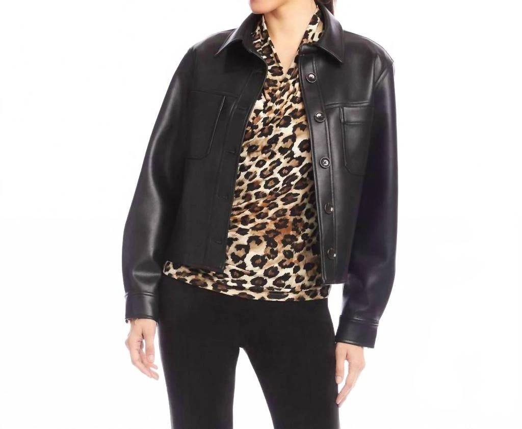 Karen Kane Faux Leather Cropped Jacket In Black