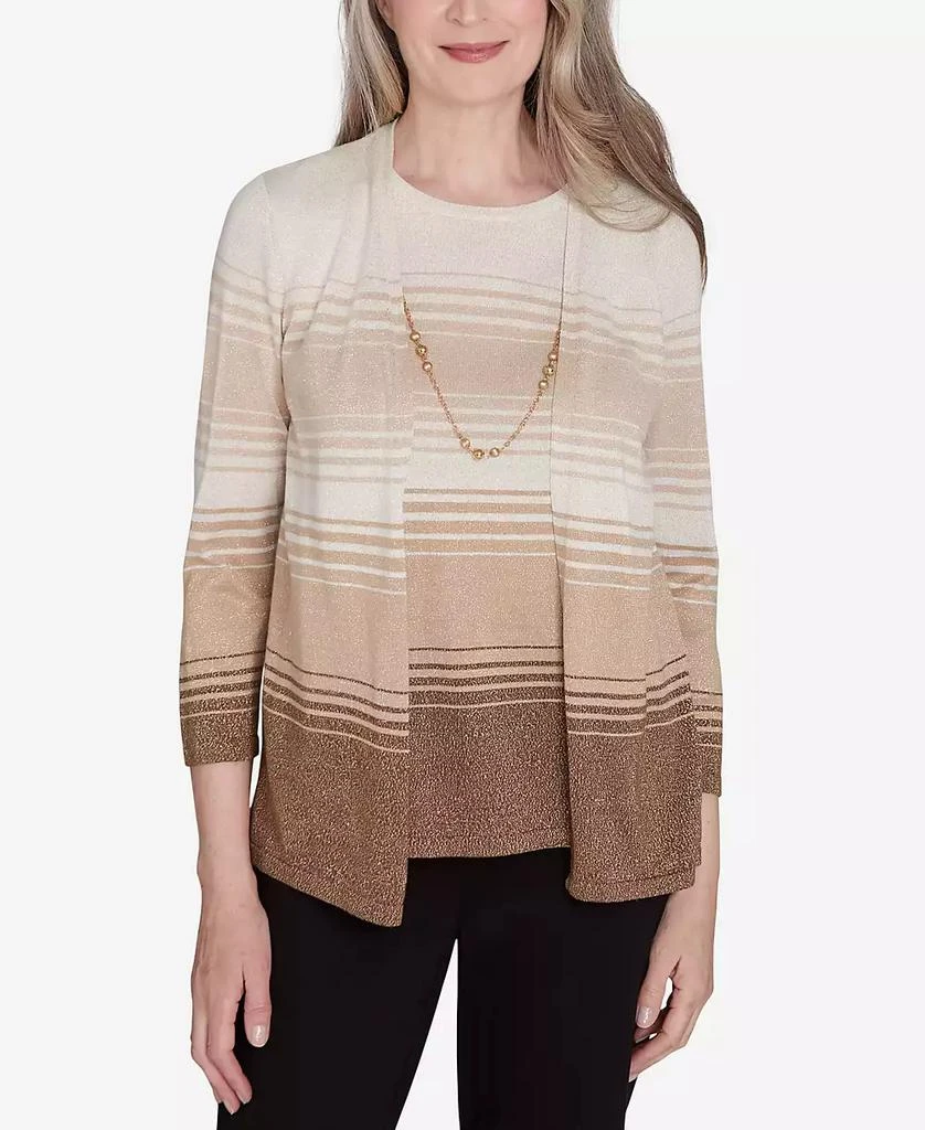 Alfred Dunner Petite Classics Ombre Two in One Striped Sweater 1