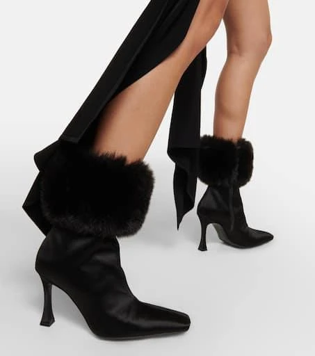 Magda Butrym Faux fur-trimmed satin ankle boots 4