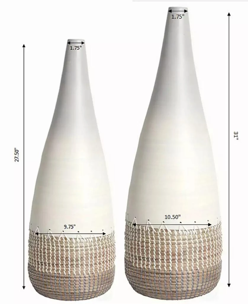 Uniquewise Spun Bamboo and Coiled Seagrass Patterned Vase, Set of 2 5