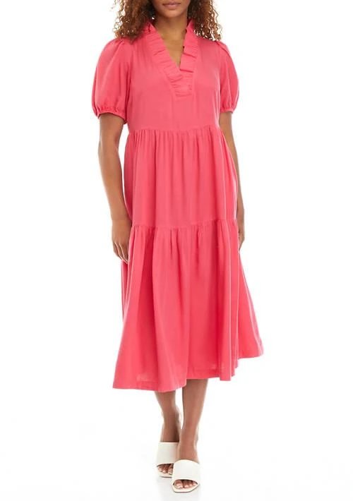 Crown & Ivy™ Ivy Womens Ruffle V Neck Midi Dress 1