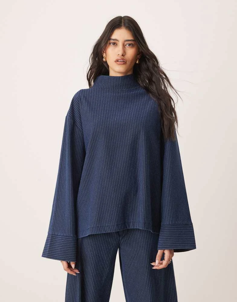 ASOS ASOS DESIGN denim look funnel neck long sleeve top 1