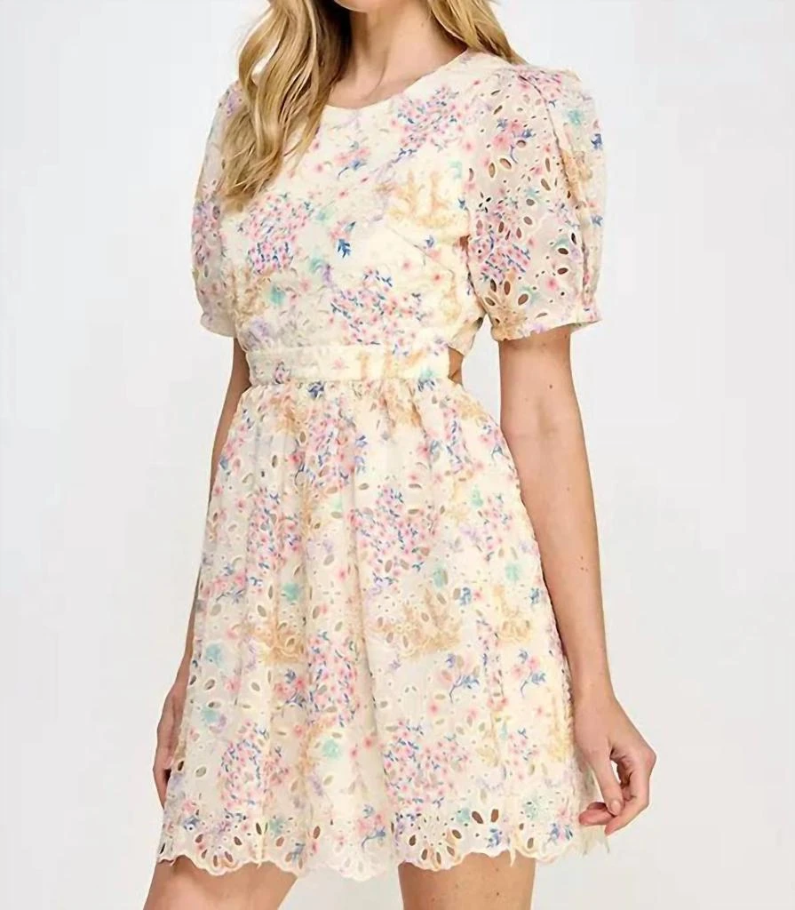 Rubienn Floral Print Eyelet Short Dress In Multi 2