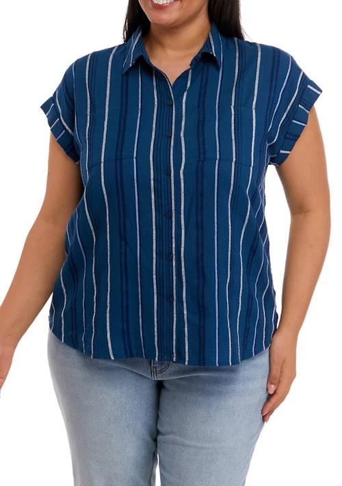 Wonderly Plus Size Short Sleeve Yarn Dyed Camp Shirt 1