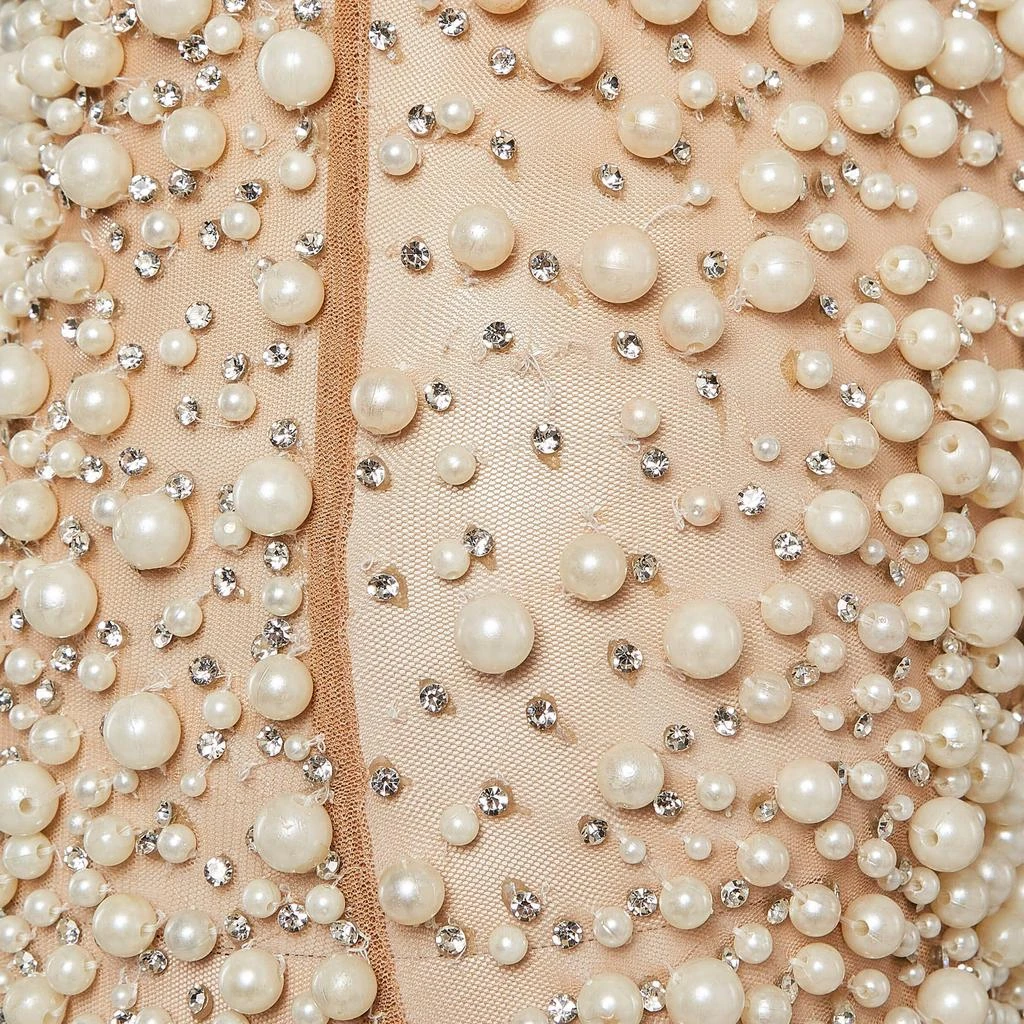 Yousef Al Jasmi Yousef Al Jasmi Cream Pearl Embellished Tulle Sheer Evening Dress S 9