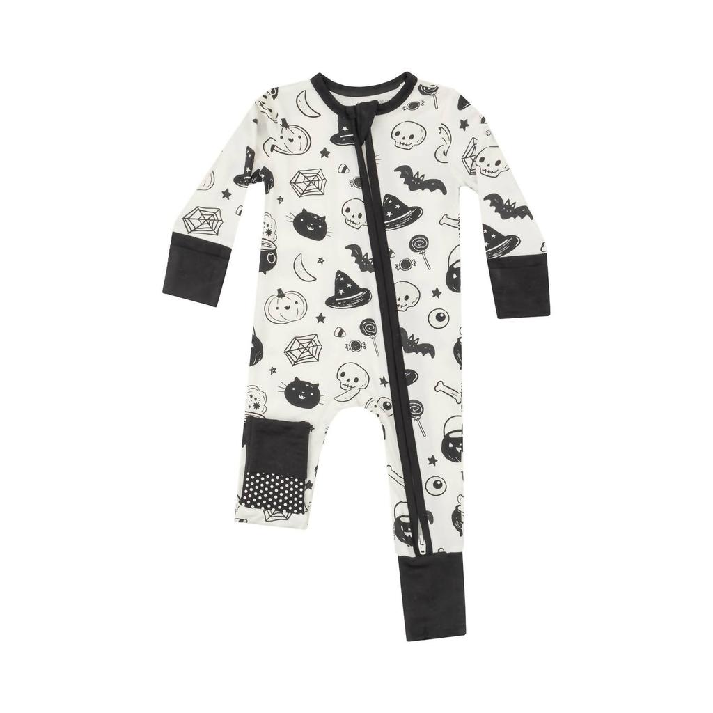 Angel Dear Halloween 2 Way Zipper Romper In White/black