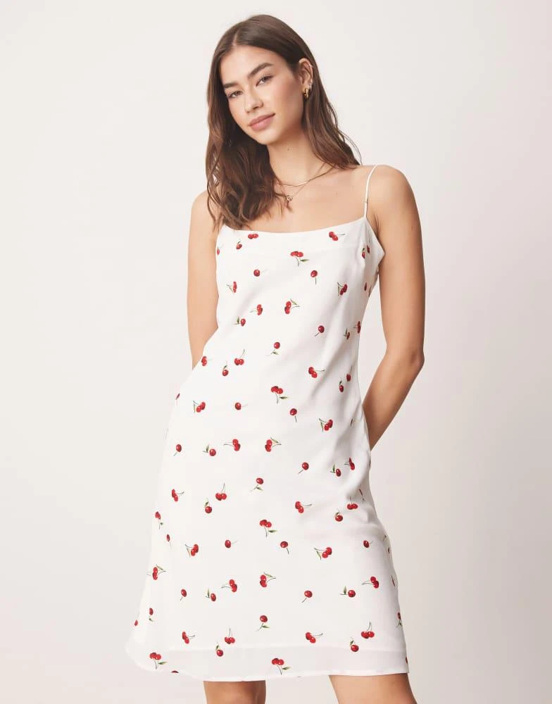Abercrombie & Fitch Abercrombie & Fitch cami strap slip knee length dress in red cherry print 3
