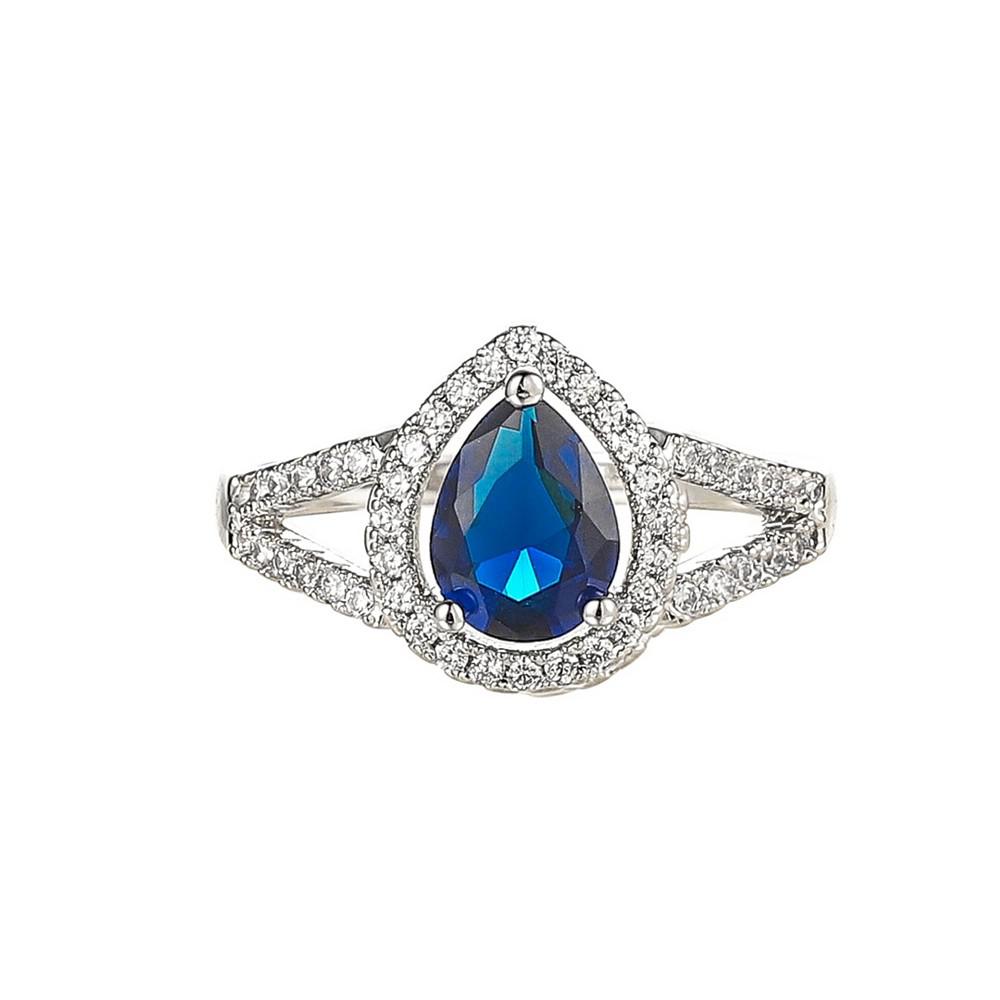 A&M Silver-Tone Sapphire Pear Shaped Ring