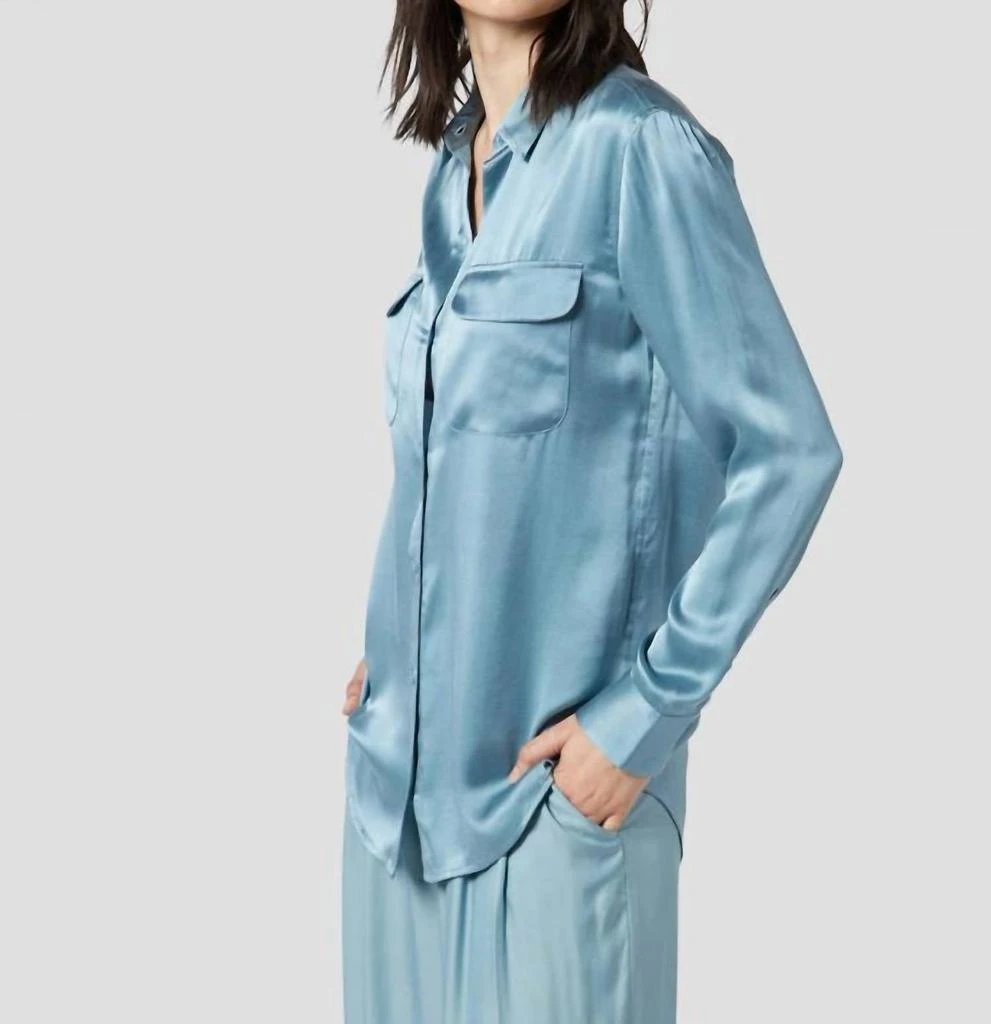 Equipment Signature Silk Satin Shirt In Smoke Blue 2