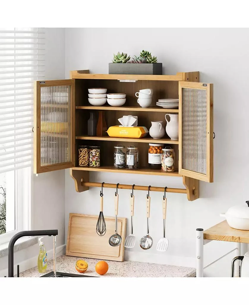 sumyeg CASAINC 24.8" Vintage Wall-Mounted Bathroom Cabinet with Glass Double Doors, 3 Tiers and Towel Rack 7