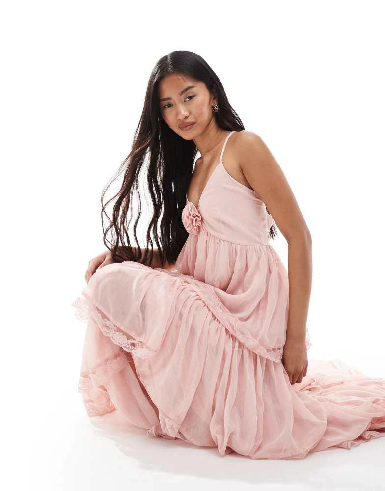 Miss Selfridge Miss Selfridge chiffon tierred maxi dress in dusky pink 2