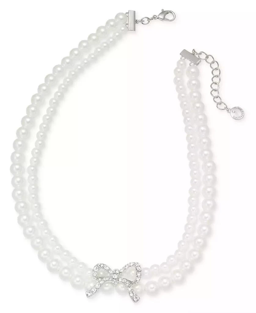 Charter Club Silver-Tone Pavé Bow & Imitation Pearl Layered Necklace, 16" + 2" extender, Created for Macy's 1