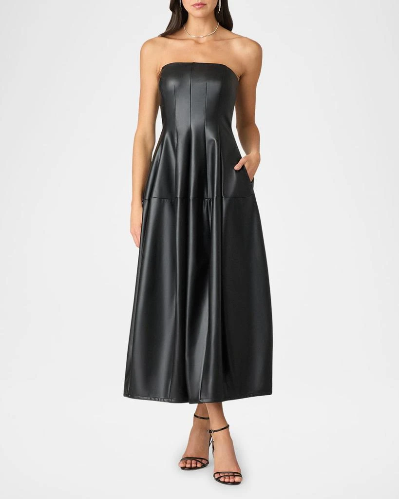 Shoshanna Celia Strapless Faux Leather Midi Dress 1