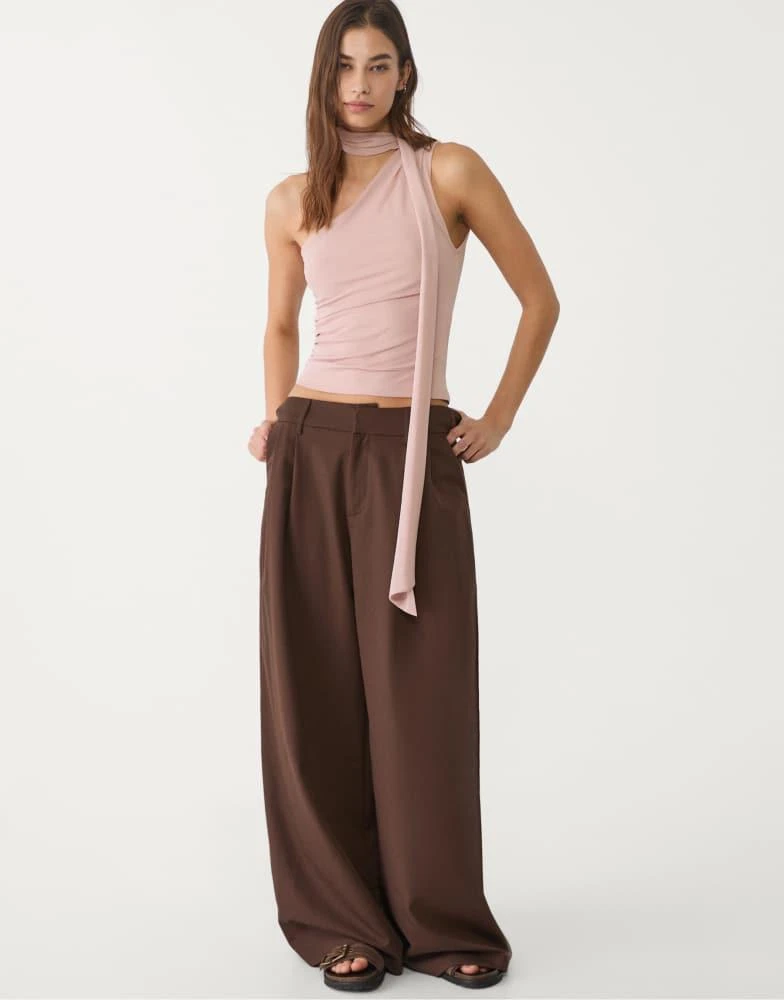 Stradivarius Stradivarius asymmetric tulle top with scarf in dusty rose 4