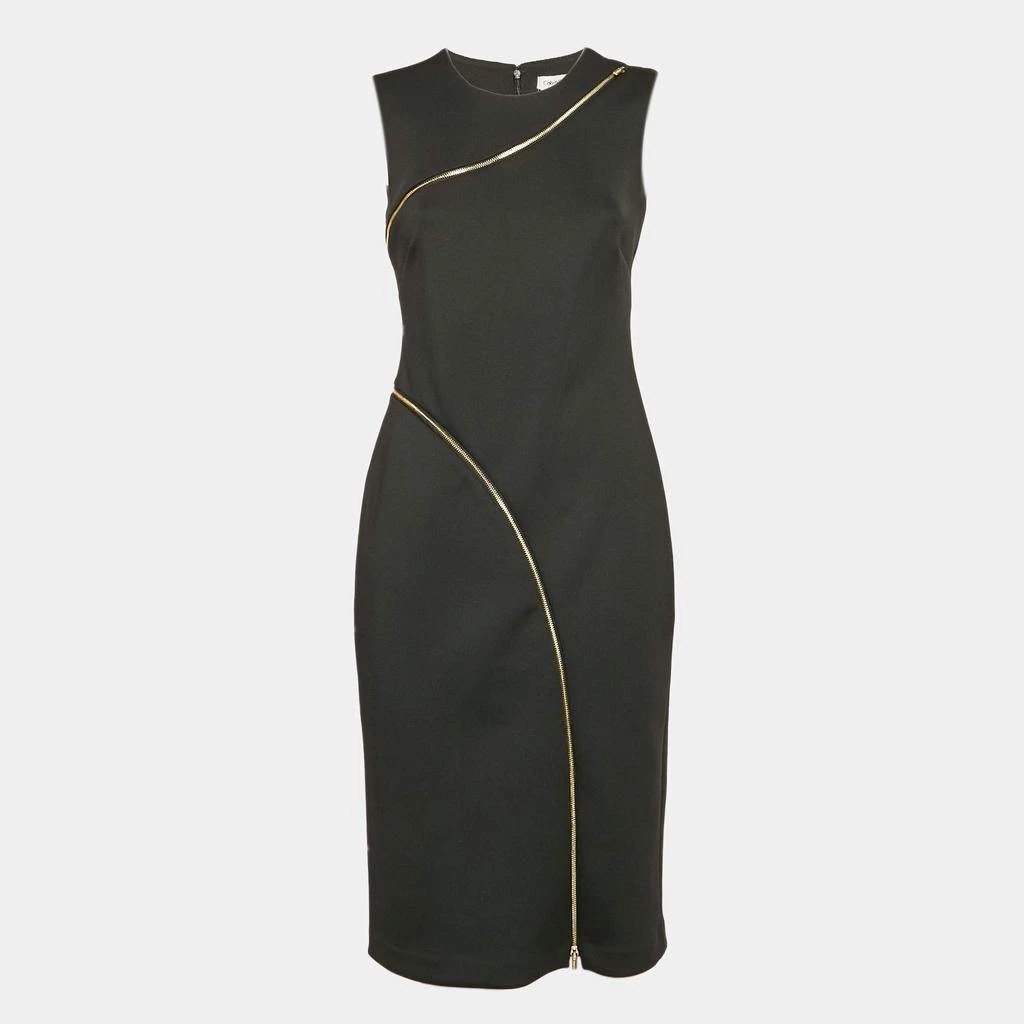 Calvin Klein Calvin Klein Black Jersey Zipper Detail Sleeveless Sheath Dress M 1