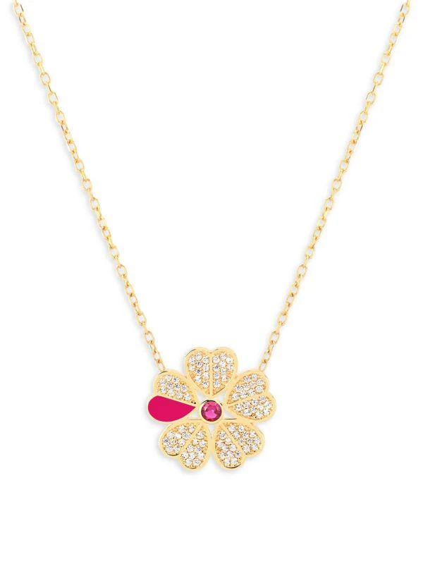 Gabi Rielle Love Struck 14K Yellow Gold Vermeil & Cubic Zirconia Lucky Clover Pendant Necklace 1