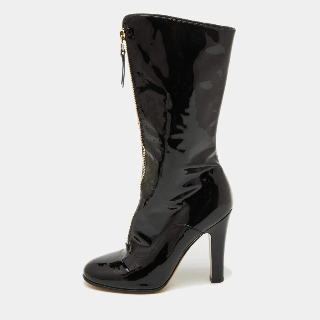 Valentino Valentino Black Patent Leather Zip Detail Mid Calf Length Boots Size 40 1