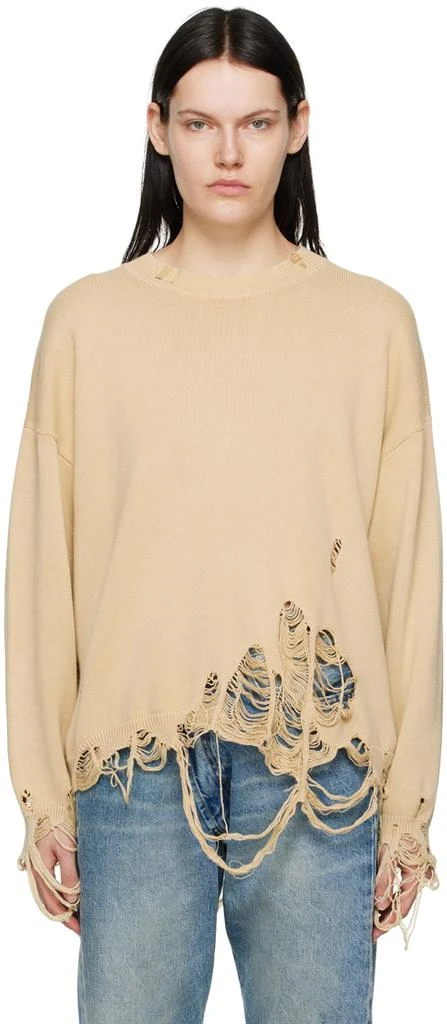 R13 Beige Destroyed Oversized Sweater 1