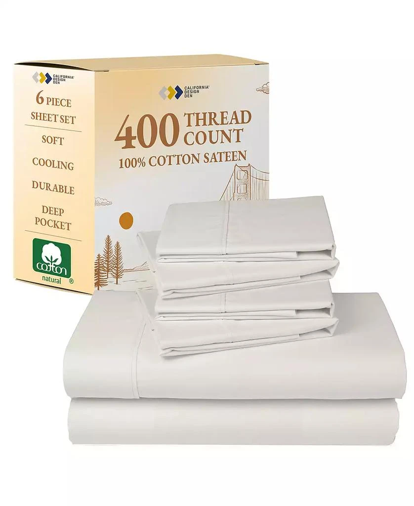 California Design Den 6 Piece Sheet Set with 4 Pillowcases - 400 Thread Count 100% Cotton Sateen - Deep Pocket