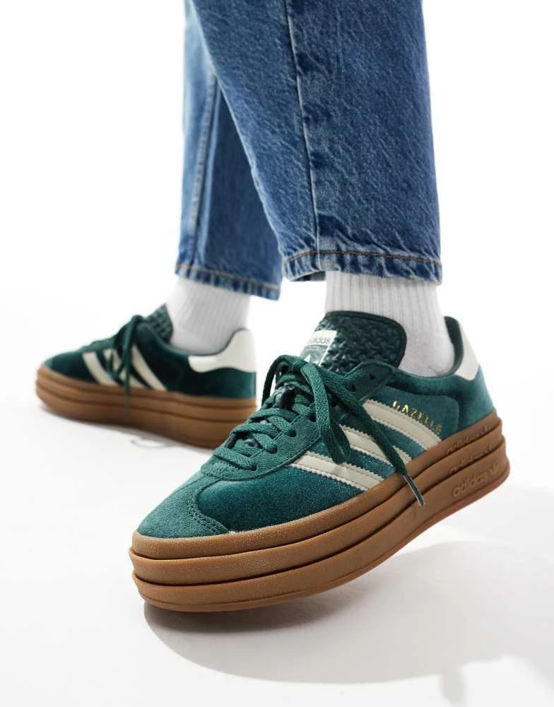 Shop adidas Originals Gazelle Bold trainers in dark green and putty velvet  on Sale at BeyondStyle  Get 43% Off adidas Originals Gazelle Bold trainers  in dark green and putty velvet with