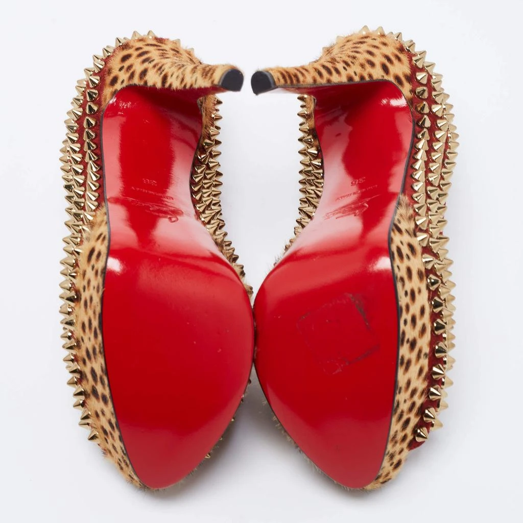 Christian Louboutin Christian Louboutin Beige/Maroon Leopard Print Calfhair and Suede Lady Peep Spikes Pumps Size 36 6