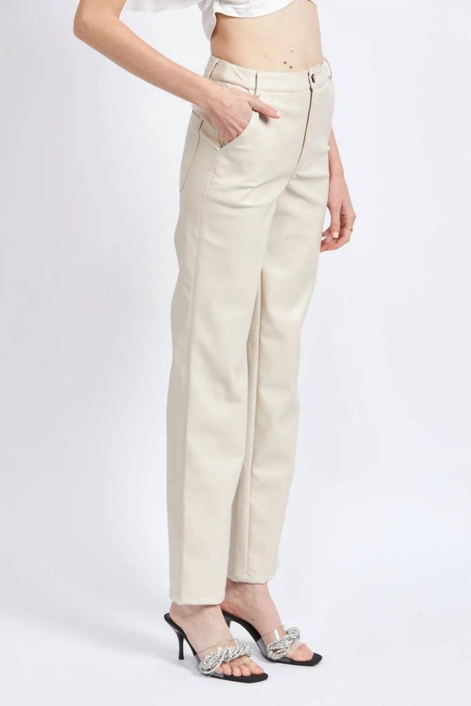 En Saison Rylee Vegan Leather Pants In Ivory
