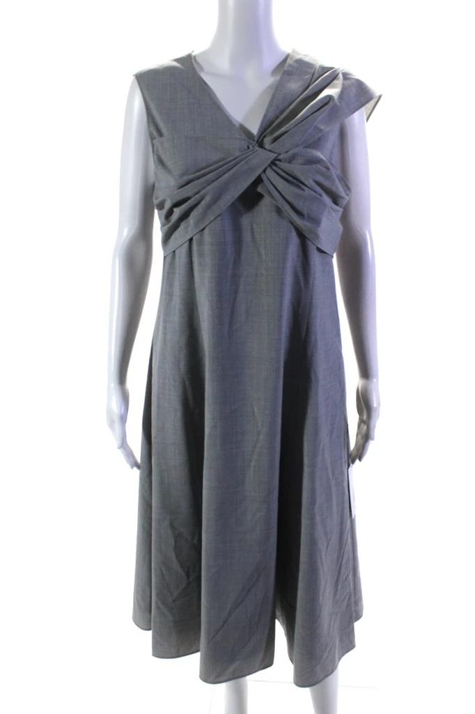 Adeam Womens Twisted Front V-Neck Sleeveless A-Line Francis Dress Gray 1