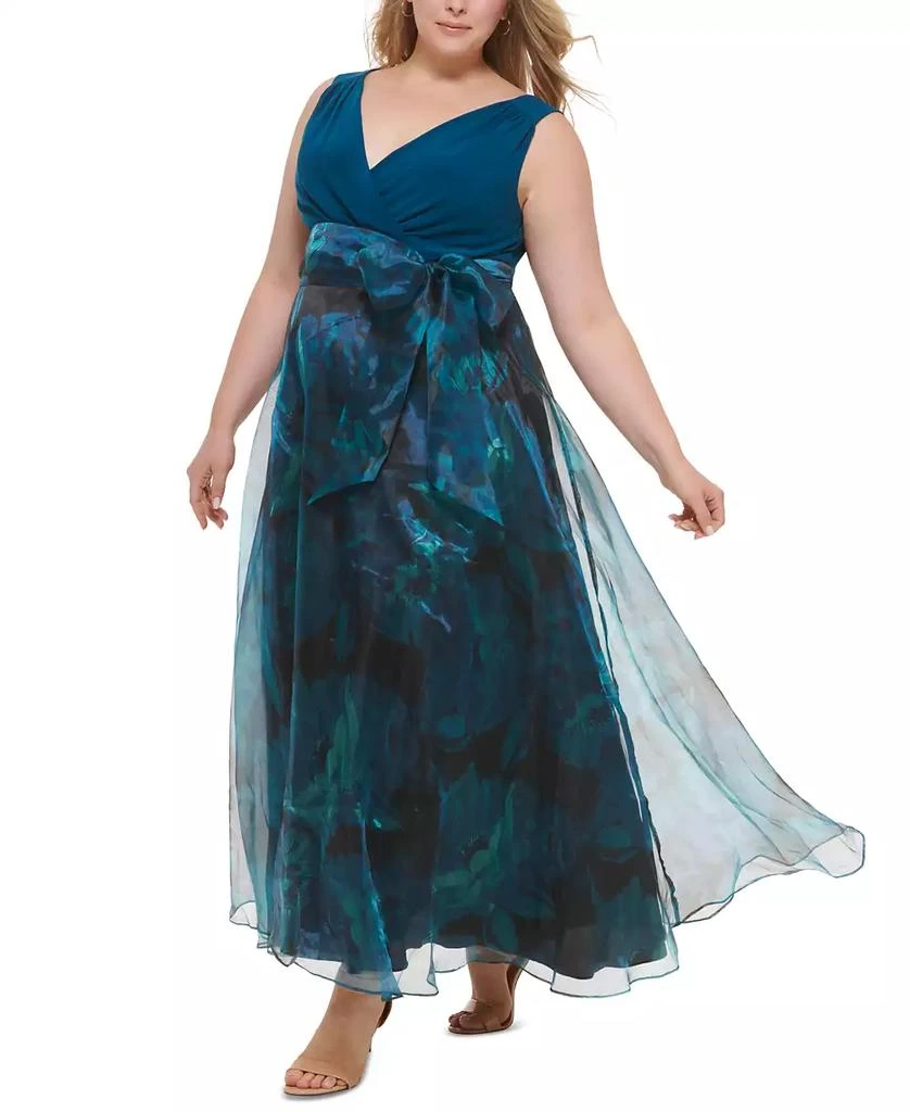 Eliza J Plus Size Bow-Front V-Neck Sleeveless Organza Gown 3