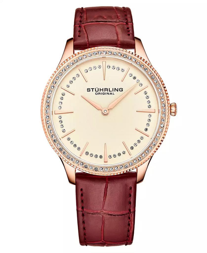 Stuhrling Men's Red Genuine Leather Strap Watch 38mm