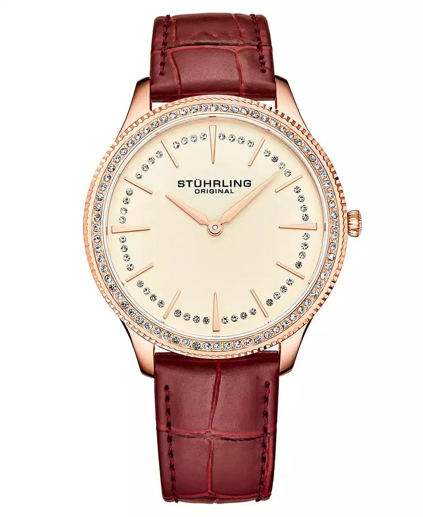 Stuhrling Men's Red Genuine Leather Strap Watch 38mm 1