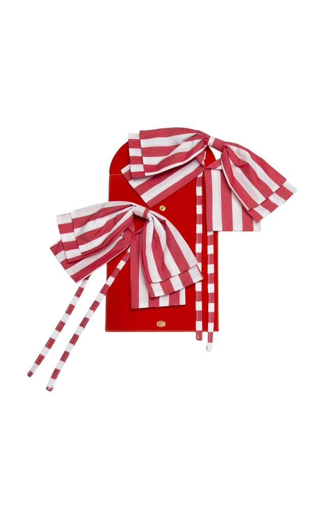 Gohar World Gohar World - Set-of-Two Striped Cotton-Linen Napkin Bows - Red - Moda Operandi