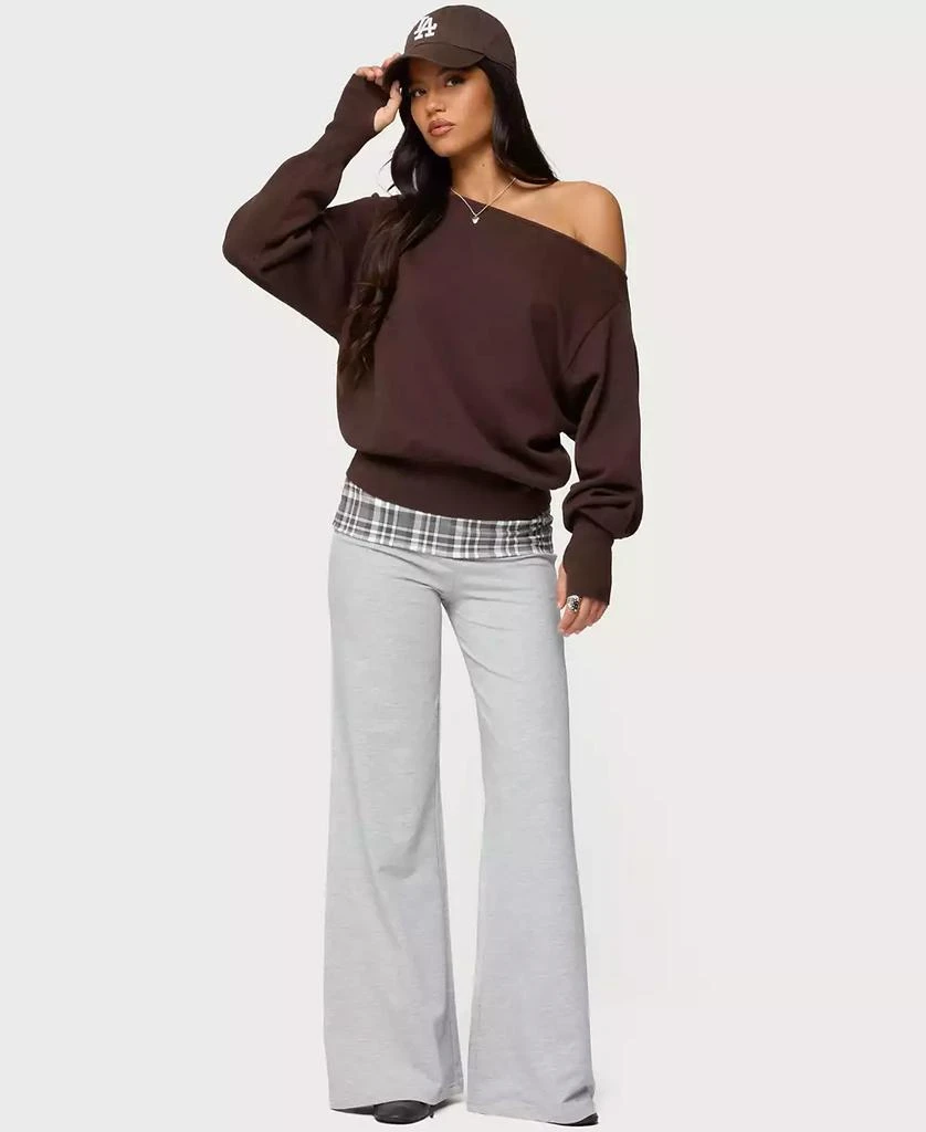 Edikted Women
s Kimmy Plaid Foldover Waist Pants 3