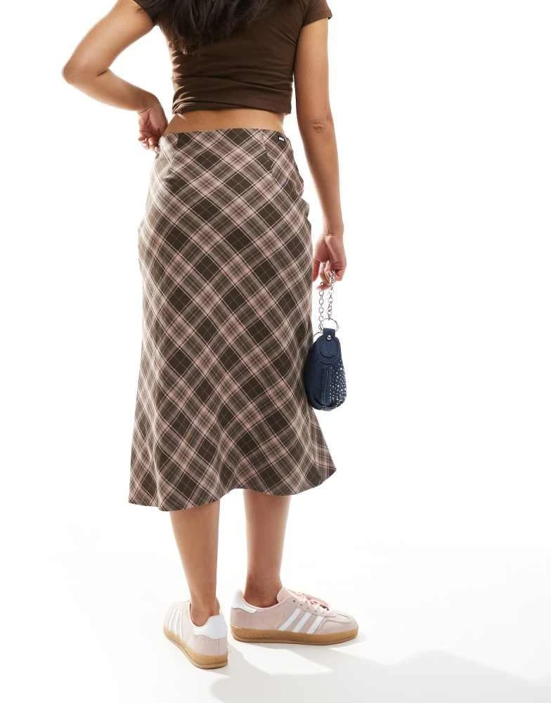 minga Minga London plaid midi skirt in brown and pink 3